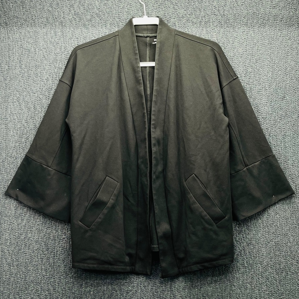 Eileen Fisher Black Organic Cotton Blend Open Front Kimono Jacket Cardigan SP